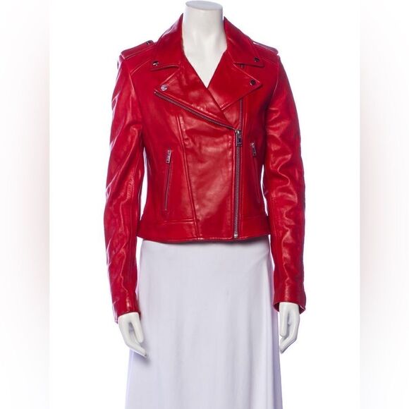Lamarque Jackets & Blazers - DONNA ICONIC LEATHER BIKER JACKET | RED